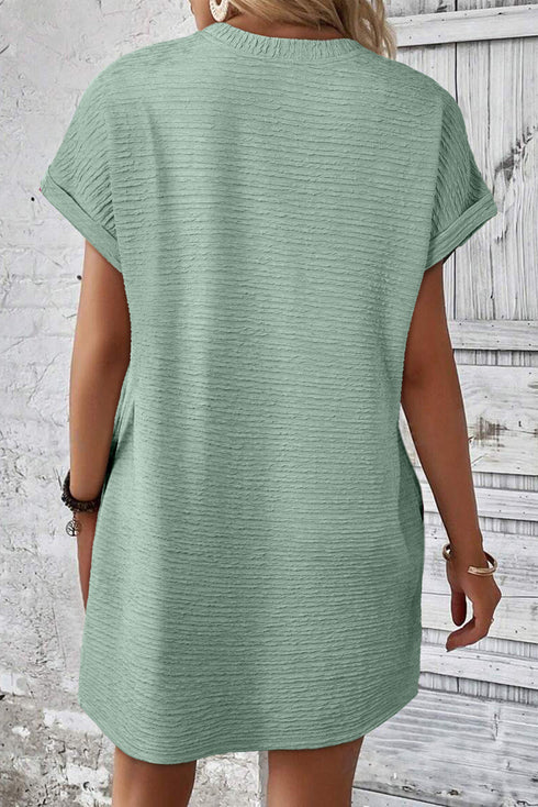 Effortless Textured Crinkle Short Sleeve Casual T Shirt Mini Dress